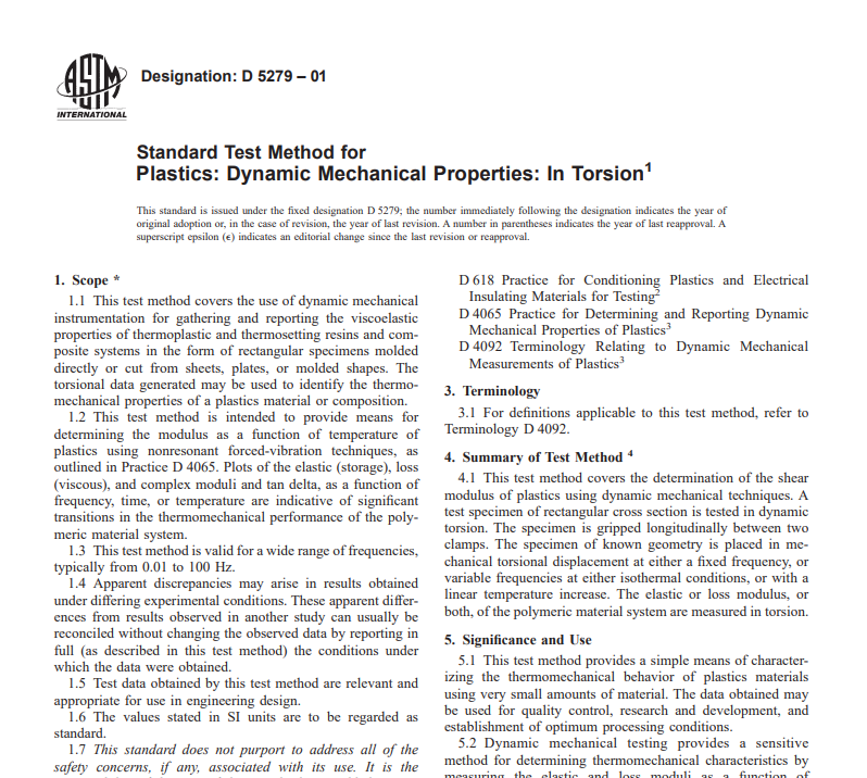 Astm D 5279 – 01 pdf free download